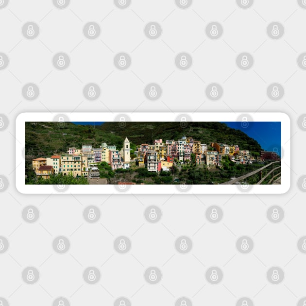 Panorama of the cliff town of Manarola, one of the colorful Cinque Terre on the Italian west coast Sticker by Dolfilms